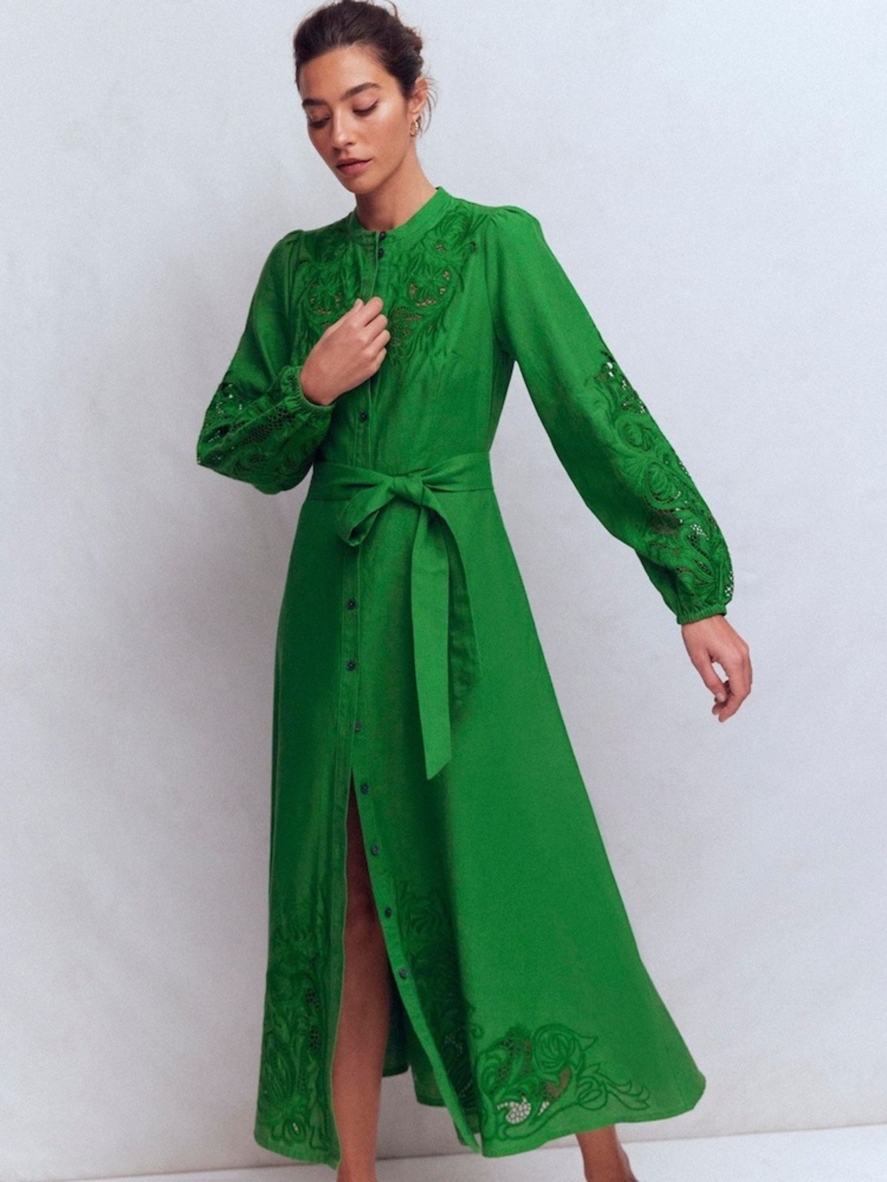Boden Green Mae Linen Blend Shirt Dress - Picture 2 of 11